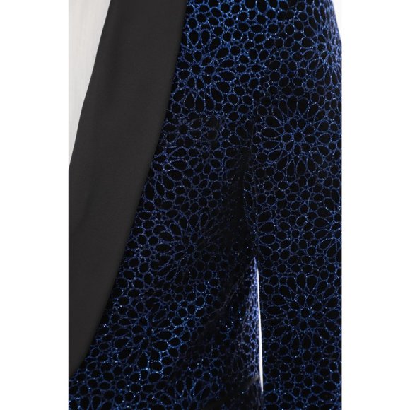 Derman Blue Floral Patterned Glitter Luxury 2 Piece Tuxedo - Picture 3 of 6